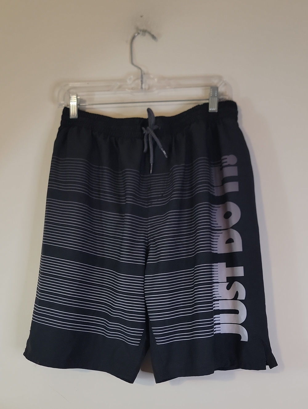 Nike Black & Gray Horizontal Stripe 'Just Do It' Athletic Shorts